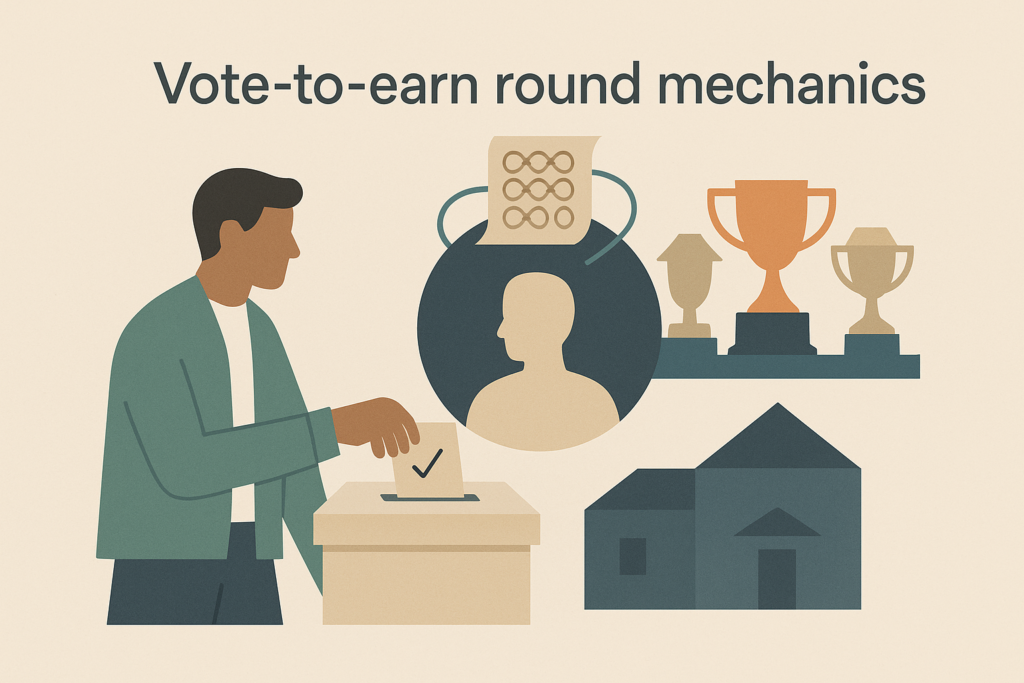 Illustration for the article Vote-to-Earn Round Mechanics Explained From First Vote To Trophy Distribution Illustration for the article Vote-to-Earn Round Mechanics Explained From First Vote To Trophy Distribution